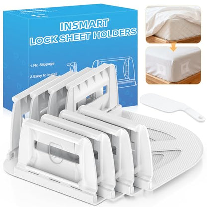 Sheet Holders for Bed Corners & Sides - Pack of 4, Non-Slip Bed Sheet Clips