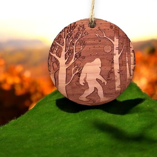 Cedar Ornament - Winter Sasquatch Bigfoot Holiday Decor