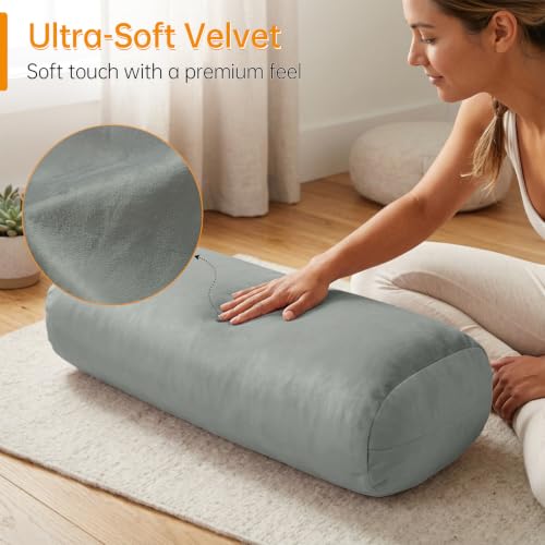 Yoga Bolster Pillow 25x12x5 Inches - Light Gray Support Cushion