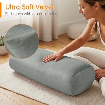 Yoga Bolster Pillow 25x12x5 Inches - Light Gray Support Cushion
