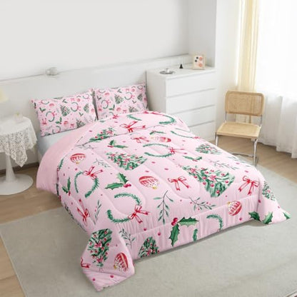 Merry Christmas Kids Comforter Set Twin Green Pink Yellow Xmas Bedding