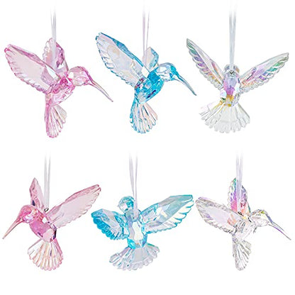 Set of 6 Iridescent Acrylic Bird Ornaments for Christmas & Holiday Decor
