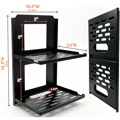 2‑Tier Foldable Wall Mount Router Shelf - Black Metal, 10" Wide