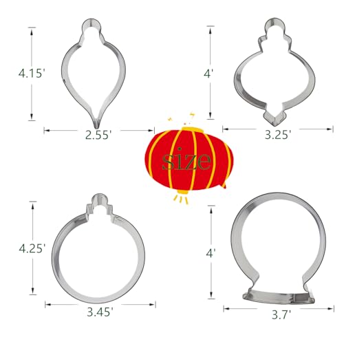 Large Christmas Ornament Cookie Cutters Set - 4Pcs Winter Holiday Shapes - Snow Globe, Round, Teardrop, Finial - Stainless Steel