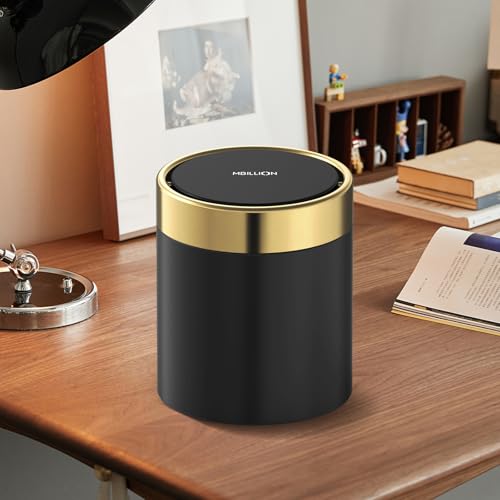 ANCALL Stainless Steel Small Trash Can with Soft‑Close Lid - Black, 1.5L