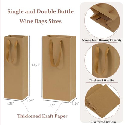Brown Kraft Paper Wine Gift Bags with Handles - 6 Pack for Bottles