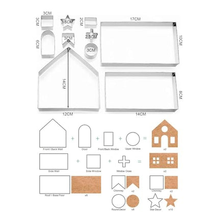 Christmas Cookie Cutter Set - 10 Pcs Stainless Steel Biscuit Mold for Gingerbread House