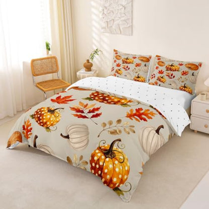Manfei Watercolor Dot Pumpkin Twin Duvet Cover Set for Kids Boys Girls Beige Orange