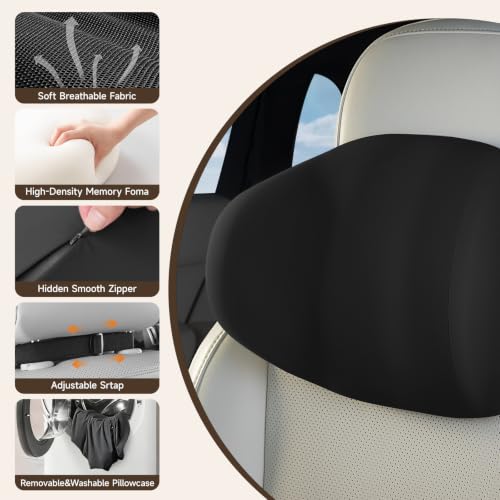 BABUR Ergonomic Memory Foam Car Headrest Pillow Black Dual-Wing Support