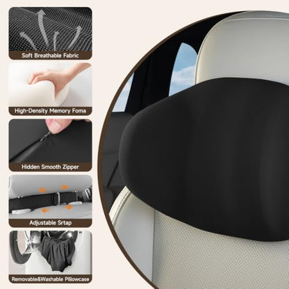 BABUR Ergonomic Memory Foam Car Headrest Pillow Black Dual-Wing Support