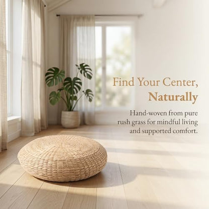 Woven Straw Floor Cushion - Japanese Tatami Seat Mat for Meditation & Sitting Beige
