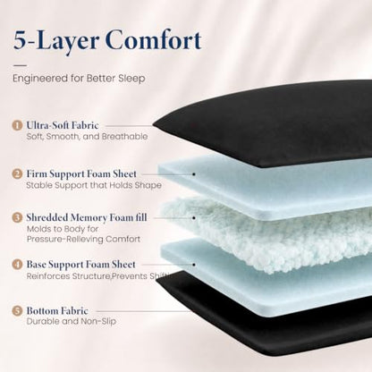 SHOUREN Body Pillow Black 14x36in for Side Sleepers & Maternity Support