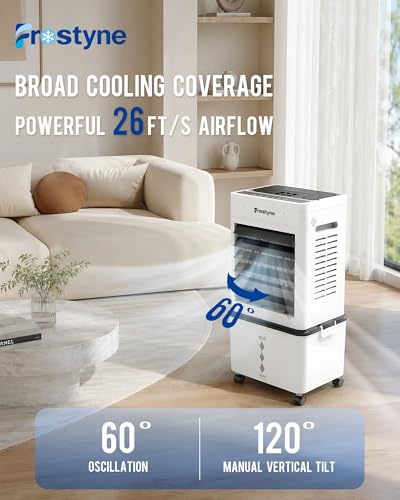 Portable Evaporative Air Cooler with Humidifier - 3 Gallon Water Tank, 10 Ice Packs, 6 Speeds & Remote