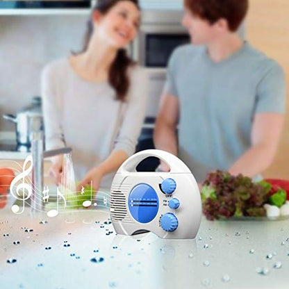 Waterproof Portable Shower Radio with AM/FM, Built-in Speaker, Adjustable Volume