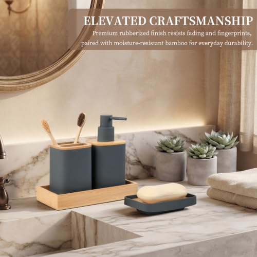 Matte Gray Bathroom Accessories Set - 6 Pieces with Trash Can, Soap Dispenser & More - Variation of Gray3 / 6PC Bath Set