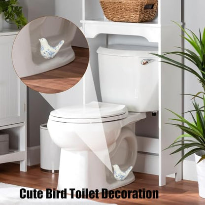 Cyan Bird Toilet Bolt Covers Set of 2 Ceramic Bathroom Decor