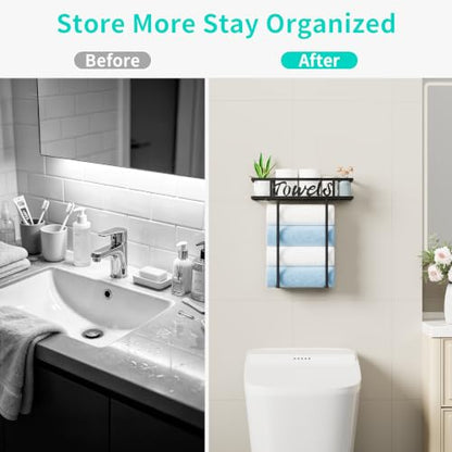 2-Tier Wall Mounted Towel Rack for Bathroom Above Toilet - Rust-Resistant Metal
