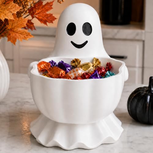 Halloween Ghost Candy Bowl Decor - Durable Resin Snack Holder for Trick-or-Treat