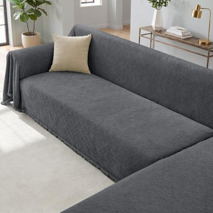 XL Dark Grey Sectional Couch Cover L-Shaped Sofa Protector - 71x110 + 71x118