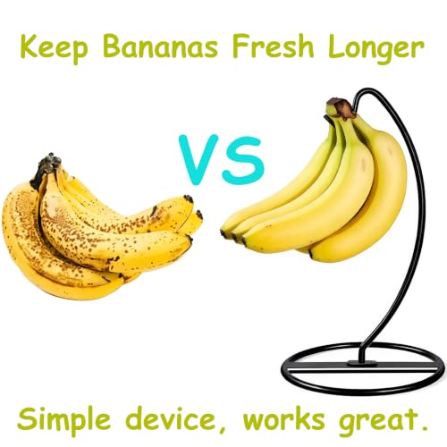 Black Banana Holder Stand - Heavy Duty Rustproof Fruit Hook for Kitchen Countertop Organization
