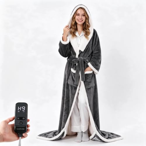 Garvee Dark Gray Wearable Heated Blanket with Foot Pocket & Hood