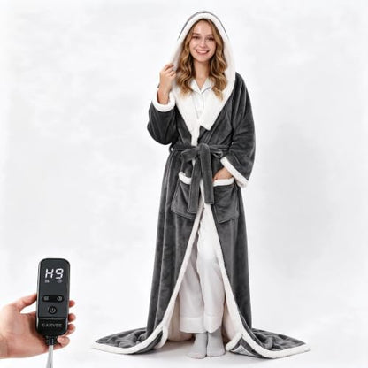 Garvee Dark Gray Wearable Heated Blanket with Foot Pocket & Hood