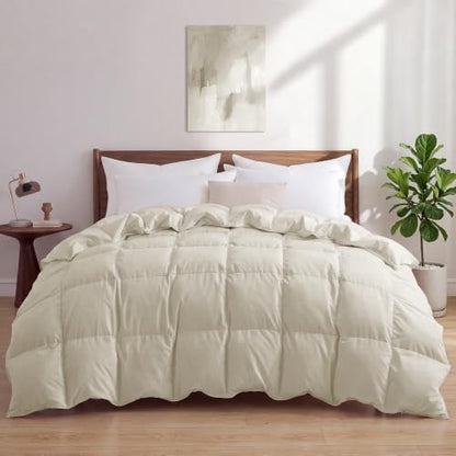 Queen Size Light Khaki Goose Feather Fiber Comforter - Fluffy Duvet Insert