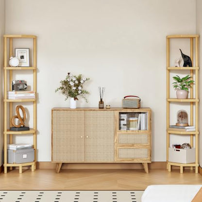 5-Tier Bamboo Corner Shelf Stand Plant Display with Tool-Free Assembly