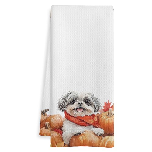 Shih Tzu Kitchen Towels - Fall Autumn Maple Leaf Dog Dish Hand Towels - 16x24 Inch - Variation Shih Tzu-10