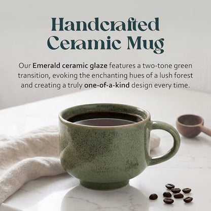 Ceramic Coffee Mug 16 oz - Emerald Large Tea & Coffee Cup with Handle - Microwave & Dishwasher Safe - Gift for Women Men Him Her