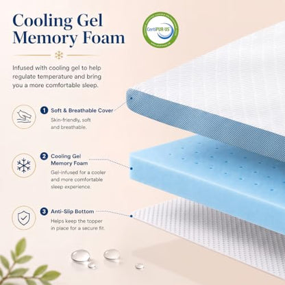 Blue King Size Gel Memory Foam Mattress Topper - 3 Inch Cooling Removable Cover
