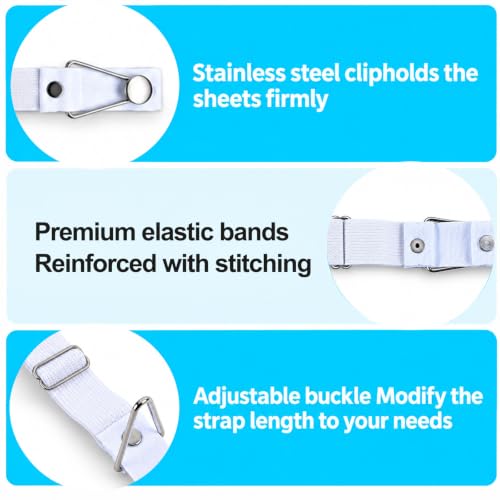Adjustable Bed Sheet Clips Set of 4 - Secure Flat & Fitted Sheets