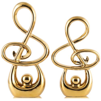 Gold Music Note Sculpture Decor - Modern Abstract Ceramic Figurines Set of 2