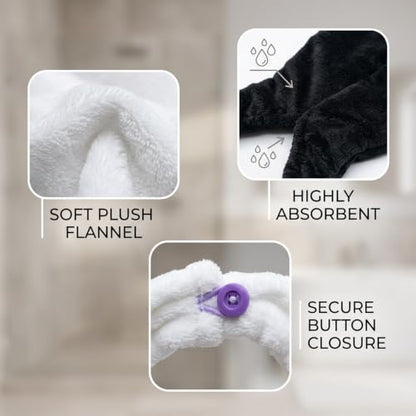 2-Pack Adjustable Flannel Towel Bra for Women - Post-Shower Wear, Hands-Free, White & Black