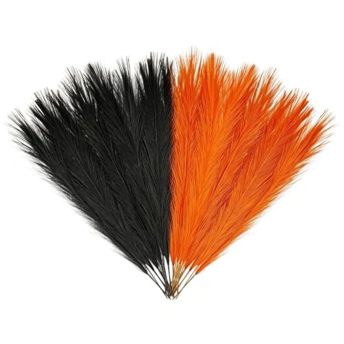 Black Orange Faux Pampas Grass Set - 17 Inch Halloween & Fall Decor, 30 Pieces