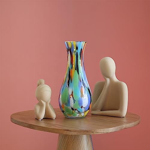 Murano Style Hand Blown Art Glass Vase Multicolor Confetti Effect - Home Decor