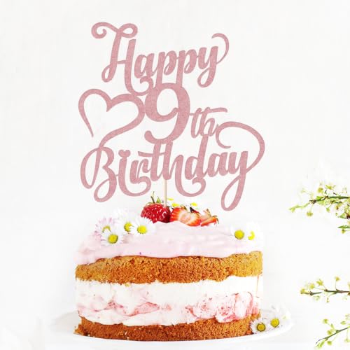 Happy 9th Birthday Cake Topper - Rose Gold Glitter 9th Birthday Decorations