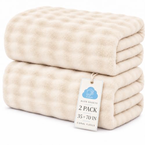 White Oversized Bath Towel 2 Pack 35 x 70 Coral Fleece Soft Absorbent