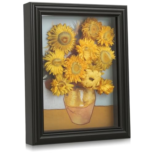 6x8 Black Shadow Box Frame with 0.7 Inch Inner Depth - Real Glass Front