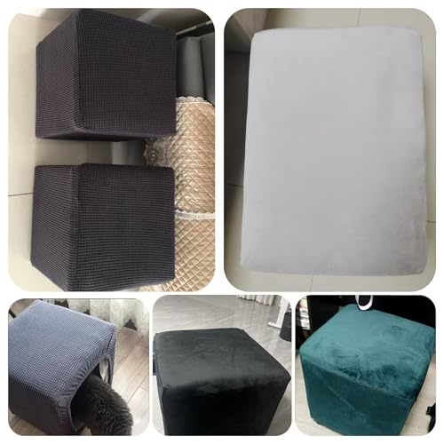 White Velvet Square Ottoman Slipcover 22x22 inch - Non-Slip & Stretchable