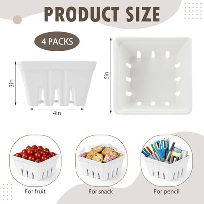 4-Pack Ceramic Berry Basket with Lids - White Classic