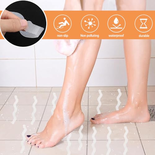 24 Pcs Clear Wave-Shaped Non-Slip Bathtub Stickers with Scraper - Removable Shower Treads for Kids & Seniors