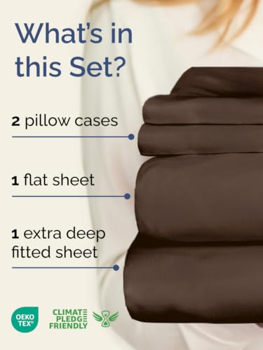 Extra Deep Pocket Queen Bed Sheet Set - Breathable & Cooling Brown - 4 Piece