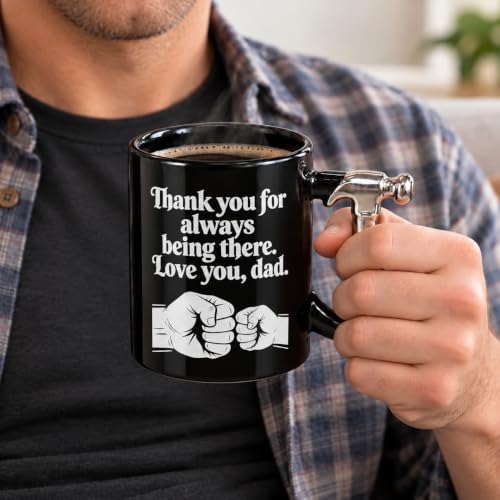 Black Dad Coffee Mug with Hammer Handle - Funny Gift for Men & Dad