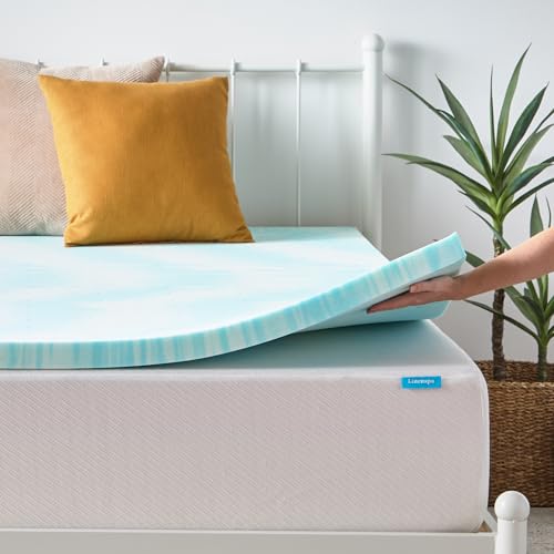 Linenspa 2 Inch Swirl Gel Memory Foam Mattress Topper, Queen Size – Cooling Gel Infused, Ventilation Holes – Pressure Relieving Bed Topper – CertiPUR Certified