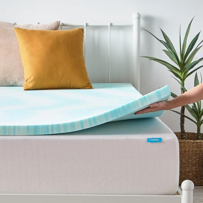 Linenspa 2 Inch Swirl Gel Memory Foam Mattress Topper, Queen Size – Cooling Gel Infused, Ventilation Holes – Pressure Relieving Bed Topper – CertiPUR Certified