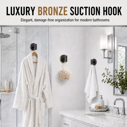 Oil Rubbed Bronze Shower Suction Cup Hooks 2 Pack - Reusable Bathroom Hooks with Suction Cups - Variation of 2PC-Oil Rubbed Bronze