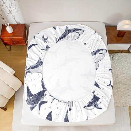 Shark Fitted Sheet Queen Deep Pocket Ocean Life Bedding Set Pattern 105