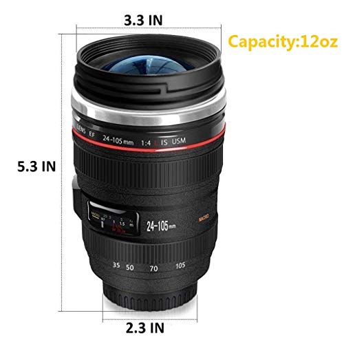13.5 OZ Camera Lens Coffee Mug - Insulated Travel Tumbler with Spoon, Hot & Cold Drinkware