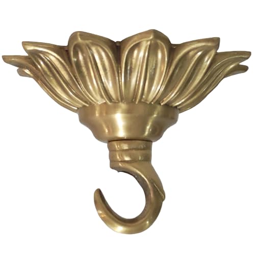 Sunflower Petal Brass Ceiling Plant Hook - 3.5 Inch Decorative Hanging Hook
